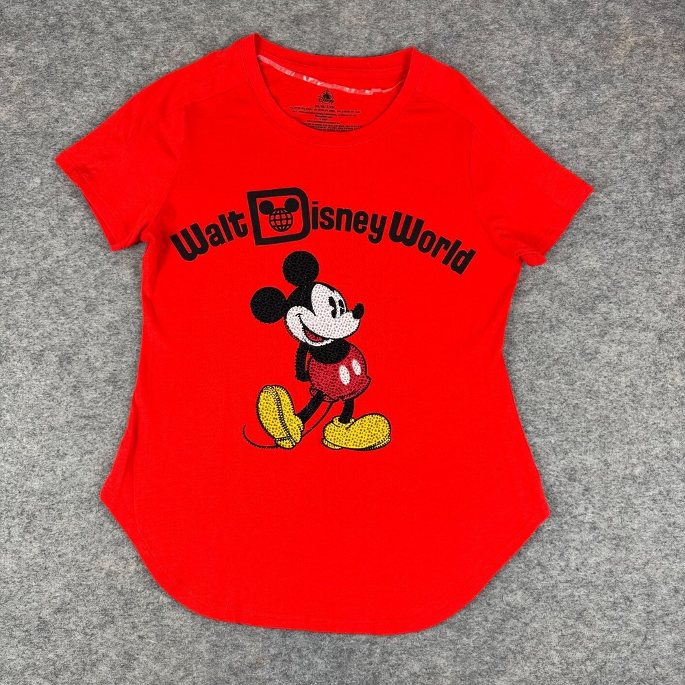 Walt Disney World T-Shirt Embellished Mickey Mouse Red Womens Small S